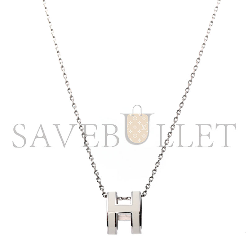 H**mes lacquered palladium pop h pendant necklace white